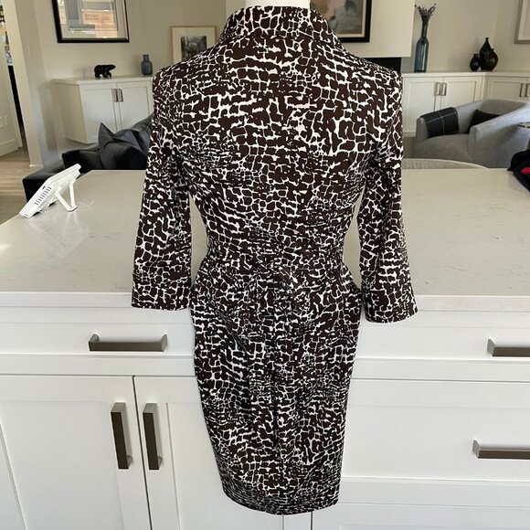 Jacob 3/4 Slv Poly Blend Animal Print Wrap Dress Chocolate Brown + White Sz XS - Picture 6 of 14